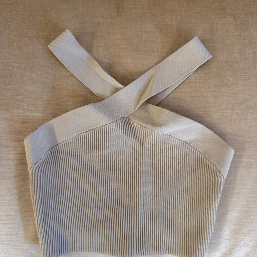 Babaton Beige Ribbed Crop Top